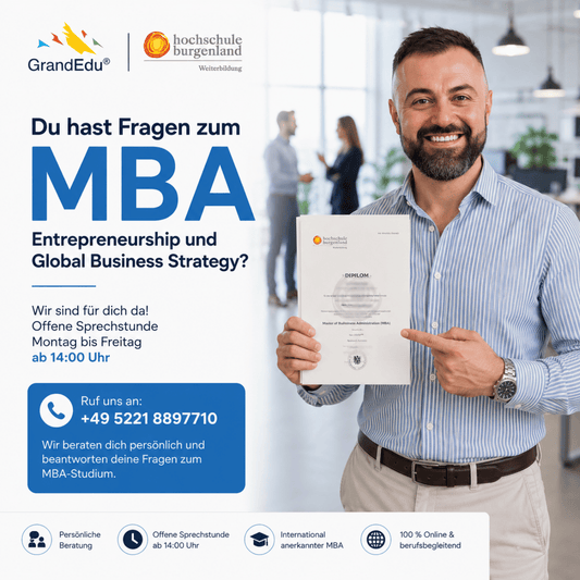 🎓 Du interessierst dich für den MBA Entrepreneurship and Global Business Strategy? Wir sind persönlich für dich da!