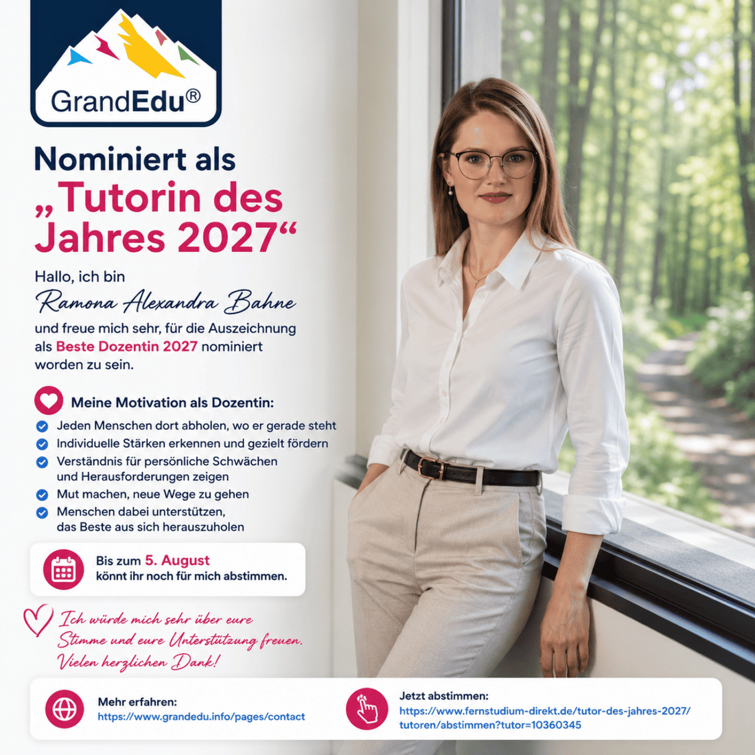 🌟 Nominiert als „Tutorin des Jahres 2027“